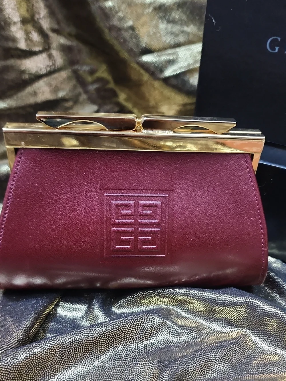 Givenchy Women's Burgundy Leather Frame Kiss Clasp Bag